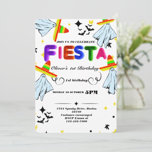 Invitation d'anniversaire Fiesta Chalkboard mexica (Debout devant)