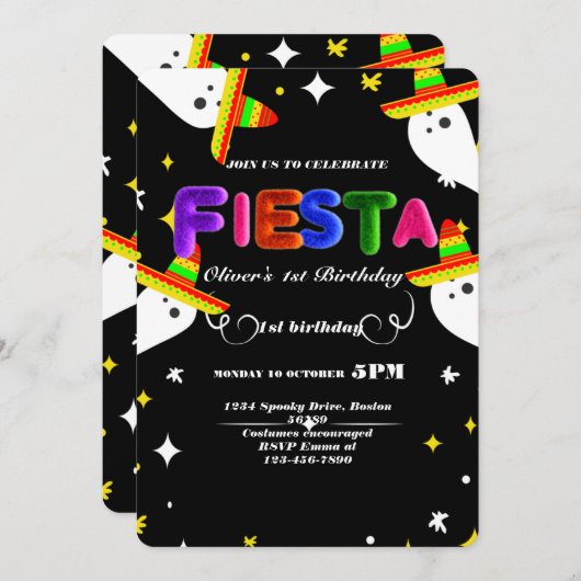 Invitation d'anniversaire Fiesta Chalkboard mexica (Devant / Derrière)