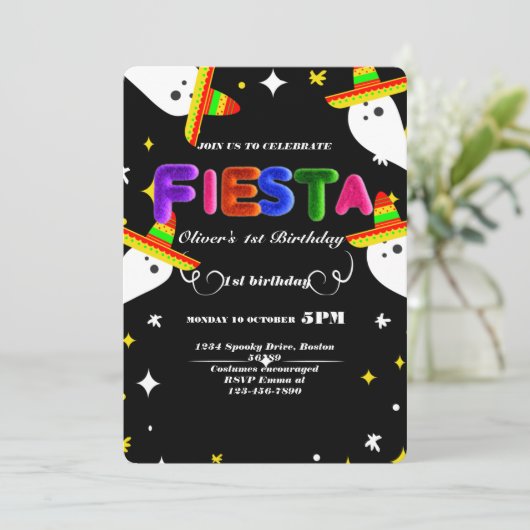 Invitation d'anniversaire Fiesta Chalkboard mexica (Debout devant)