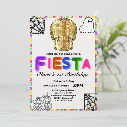 Invitation d'anniversaire Fiesta Chalkboard mexica (Debout devant)