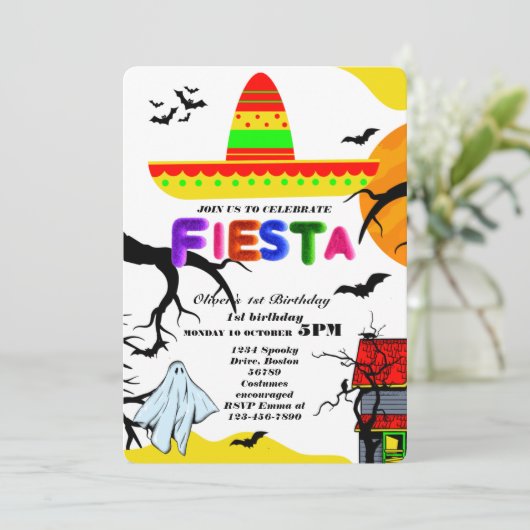 Invitation d'anniversaire Fiesta Chalkboard mexica (Debout devant)