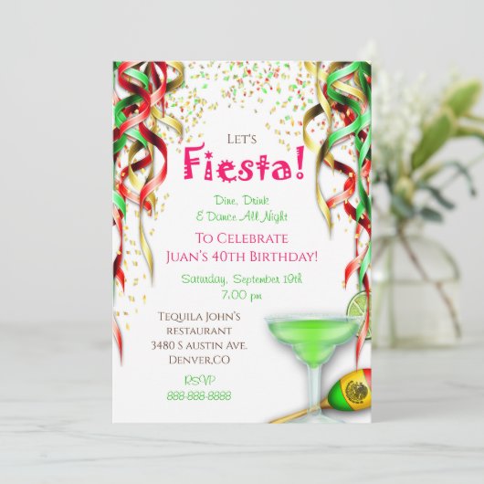 Invitation d'anniversaire Fiesta Confetti (Debout devant)
