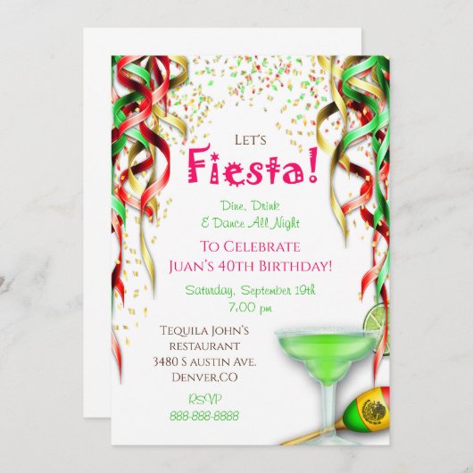 Invitation d'anniversaire Fiesta Confetti (Devant / Derrière)