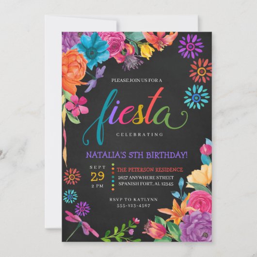 Invitation d'anniversaire Fiesta Floral Mexicaine (Devant)