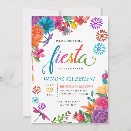 Invitation d'anniversaire Fiesta Floral Mexicaine (Devant)
