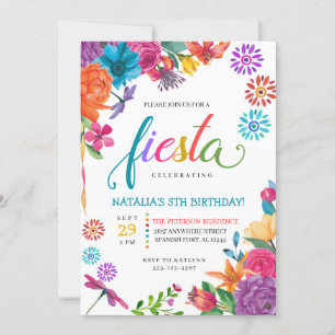 Invitation d'anniversaire Fiesta Floral Mexicaine