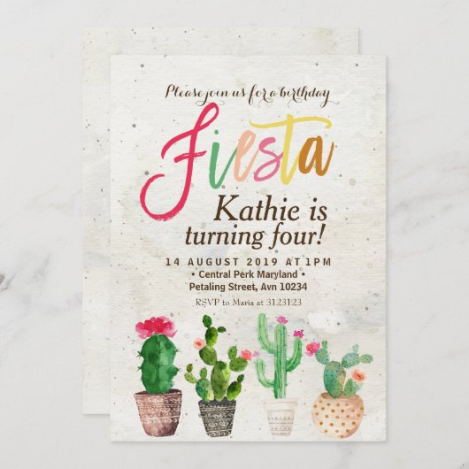 Invitation d'anniversaire Fiesta Succulente (Devant / Derrière)