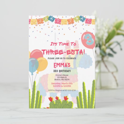 Invitation d'anniversaire Fiesta Three Esta (Debout devant)