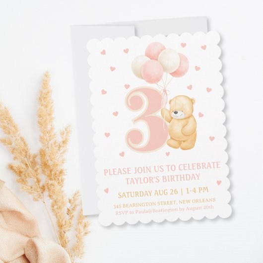 Invitation d'anniversaire fille 3 ans Boloon Ours 