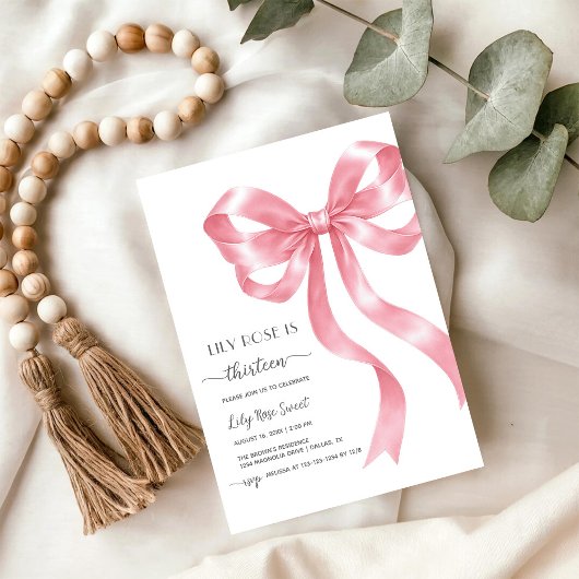 Invitation d'anniversaire fille à ruban rose