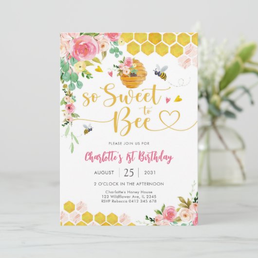 Invitation d'anniversaire Fille abeille (Debout devant)