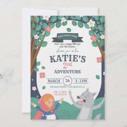 Invitation d'anniversaire Fille au loup (Devant)