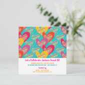 Invitation d'anniversaire fille coeurs pop couleur (Debout devant)