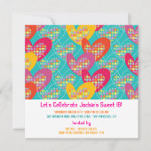 Invitation d'anniversaire fille coeurs pop couleur (Devant)