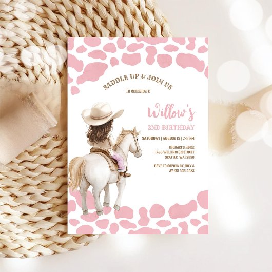 Invitation d'anniversaire fille cowboy rose