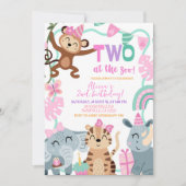 Invitation d'anniversaire FILLE DEUX au ZOO (Devant)