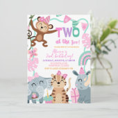 Invitation d'anniversaire FILLE DEUX au ZOO (Debout devant)