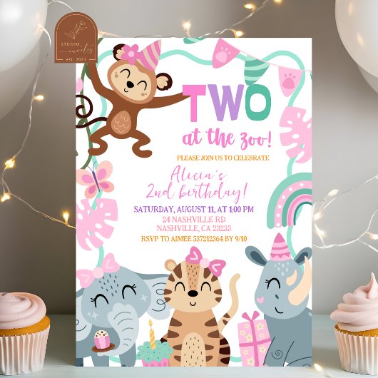 Invitation d'anniversaire FILLE DEUX au ZOO