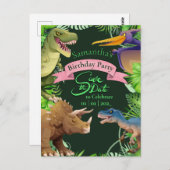 Invitation d'anniversaire fille dinosaure (Devant / Derrière)