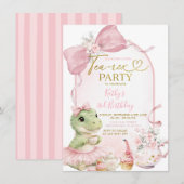 Invitation d'anniversaire Fille Dinosaure Coquette (Devant / Derrière)