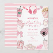 Invitation d'anniversaire fille esthétique rose (Devant / Derrière)