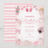 Invitation d'anniversaire fille esthétique rose (Devant / Derrière)