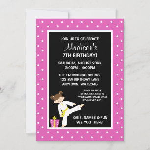 Invitation d'anniversaire Fille Étoiles Roses Taek