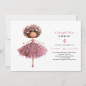 Invitation d'anniversaire Fille Fée Mignonne Fleur (Devant)