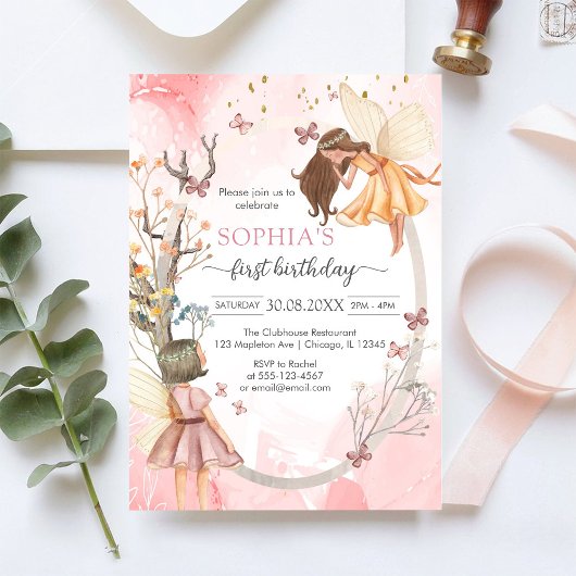 Invitation d'anniversaire fille fée papillon rose