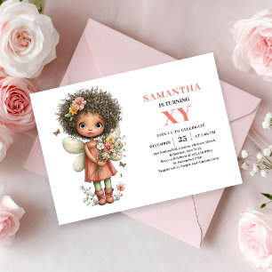 Invitation d'anniversaire fille fée pastel rose ca