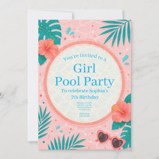 Invitation d'anniversaire Fille Fête Piscine
