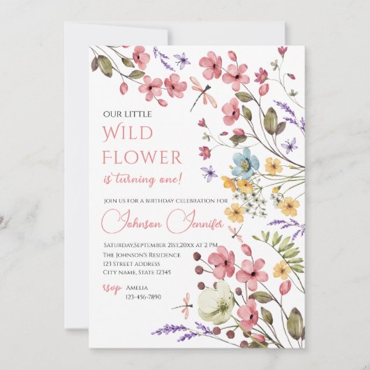 Invitation d'anniversaire Fille Fleur des champs a (Devant)