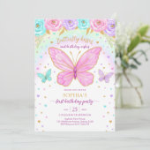 Invitation d'anniversaire fille florale papillon (Debout devant)