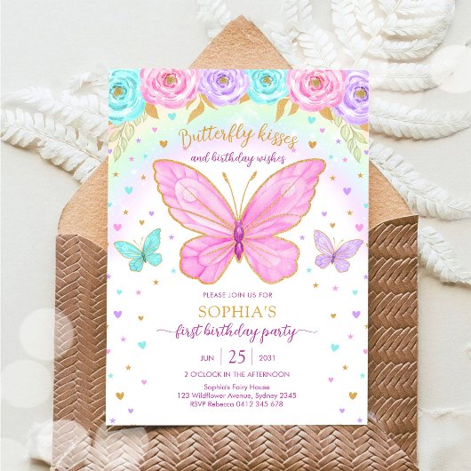 Invitation d'anniversaire fille florale papillon