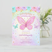Invitation d'anniversaire fille florale papillon (Debout devant)