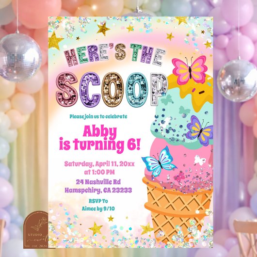 Invitation d'anniversaire fille glace Pastel Sequi