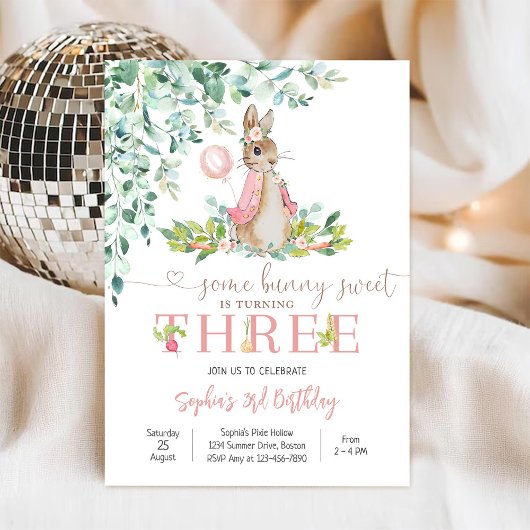 Invitation d'anniversaire fille lapin