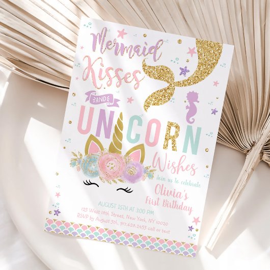 Invitation d'anniversaire fille licorne sirène