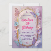 Invitation d'anniversaire fille papillon 3D (Devant)