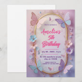 Invitation d'anniversaire fille papillon 3D (Devant / Derrière)