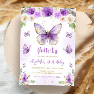 Invitation d'anniversaire fille papillon violet