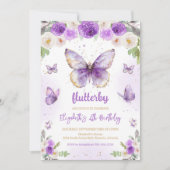 Invitation d'anniversaire fille papillon violet (Devant)