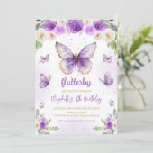Invitation d'anniversaire fille papillon violet (Debout devant)