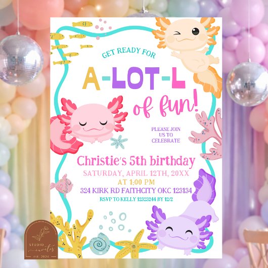 Invitation d'anniversaire fille pastel rose Axolot