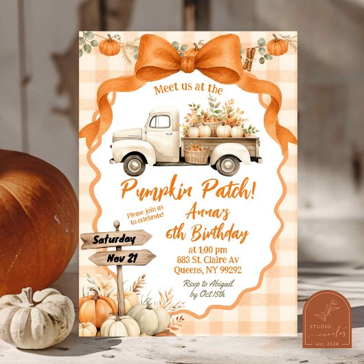 Invitation d'anniversaire fille patch de citrouill