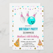 Invitation d'anniversaire fille pizza et bowling (Devant / Derrière)