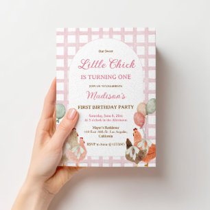 Invitation d'anniversaire Fille Poulet Rose pour F