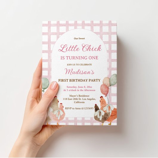 Invitation d'anniversaire Fille Poulet Rose pour F