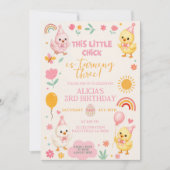 Invitation d'anniversaire fille Poulette Rose (Devant)