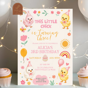 Invitation d'anniversaire fille Poulette Rose